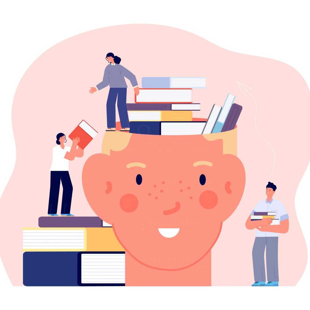 Head being filled with books