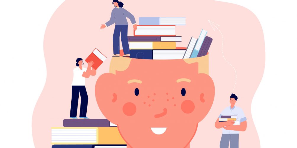 Head being filled with books